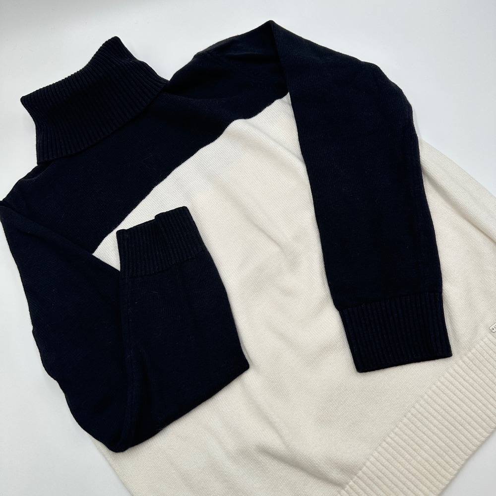 Michael Kors Turtleneck Sweater Women M Black White Excellent Colorblock Chic